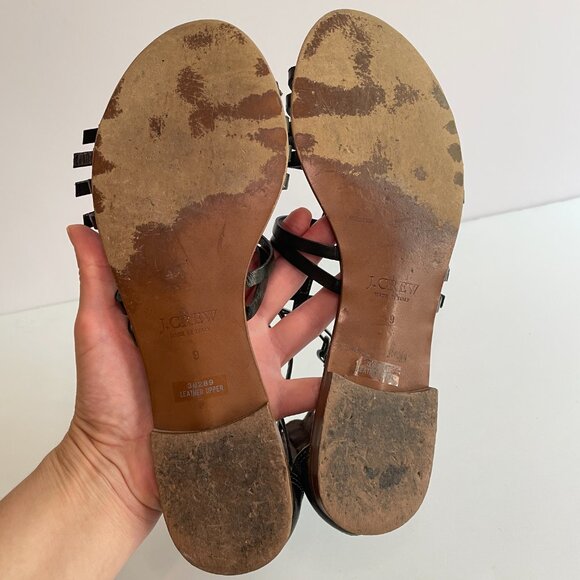 J. Crew Gladiator Sandals Made in Italy Dark Green Leather Strappy Size 9 - Picture 11 of 13